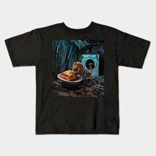 watercolor locust with lions head eating lasagna Kids T-Shirt